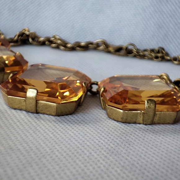 J. Crew Brand Statement Necklace Huge Warm Honey Faceted Beveled Glass Stones - Picture 10 of 15